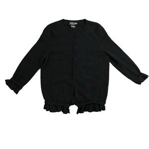 Sutton Cashmere Modern Classic Ruffle Black 3 Button Cardigan‎ Sweater Women's S